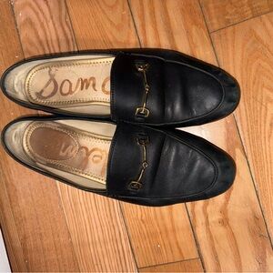 Sam Edelman Black Leather Slip-On Loafers with Gold Bit